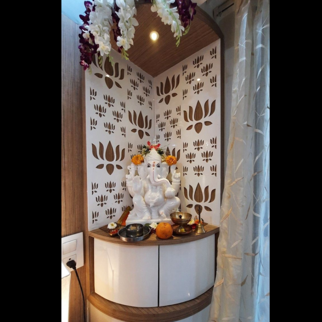 Corner Puja Unit with a Ganesh Murti