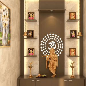 Puja Unit Interior Decoration with krishna murti